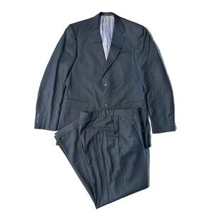 Hart Schaffner Marx Suit Mens Black Pinstripe Custom Size Made In USA